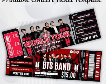 Op Kpop geïnspireerde concertkaartjesjabloon, bewerkbare canva VIP-pas, World Tour Fan Party-uitnodiging, digitale download
