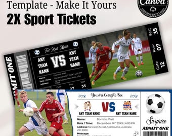 Bewerkbare voetbalticketsjabloon Canva, afdrukbare uitnodiging gameticket, aangepaste sport aandenken Stub, instant digitale download