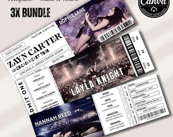 Bewerkbare Canva-sjabloon voor concertkaartje, verrassingscadeaukaartje uitnodigen, ticketontwerp muziekevenement, afdrukbare digitale download verjaardagscadeau.