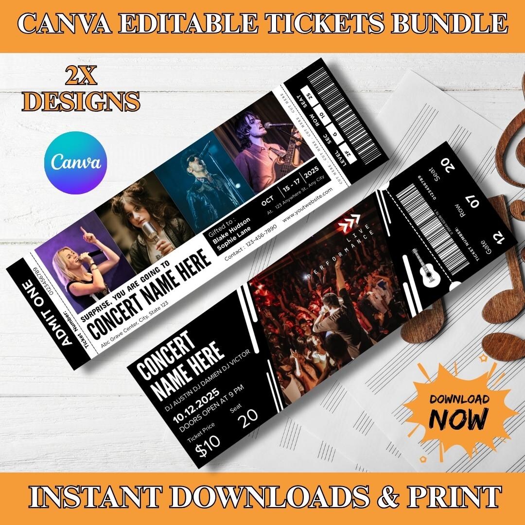 Editable Concert Ticket Template, Printable Event Ticket, Canva Admit ...