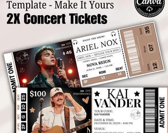Bewerkbare concertkaartsjabloon Canva, afdrukbaar aangepast evenementticket, cadeaubon verjaardagsverrassing, digitale download