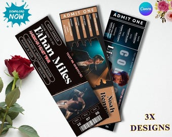 Bewerkbare sjabloon voor concertticket: aangepast canva-cadeau (digitale download)