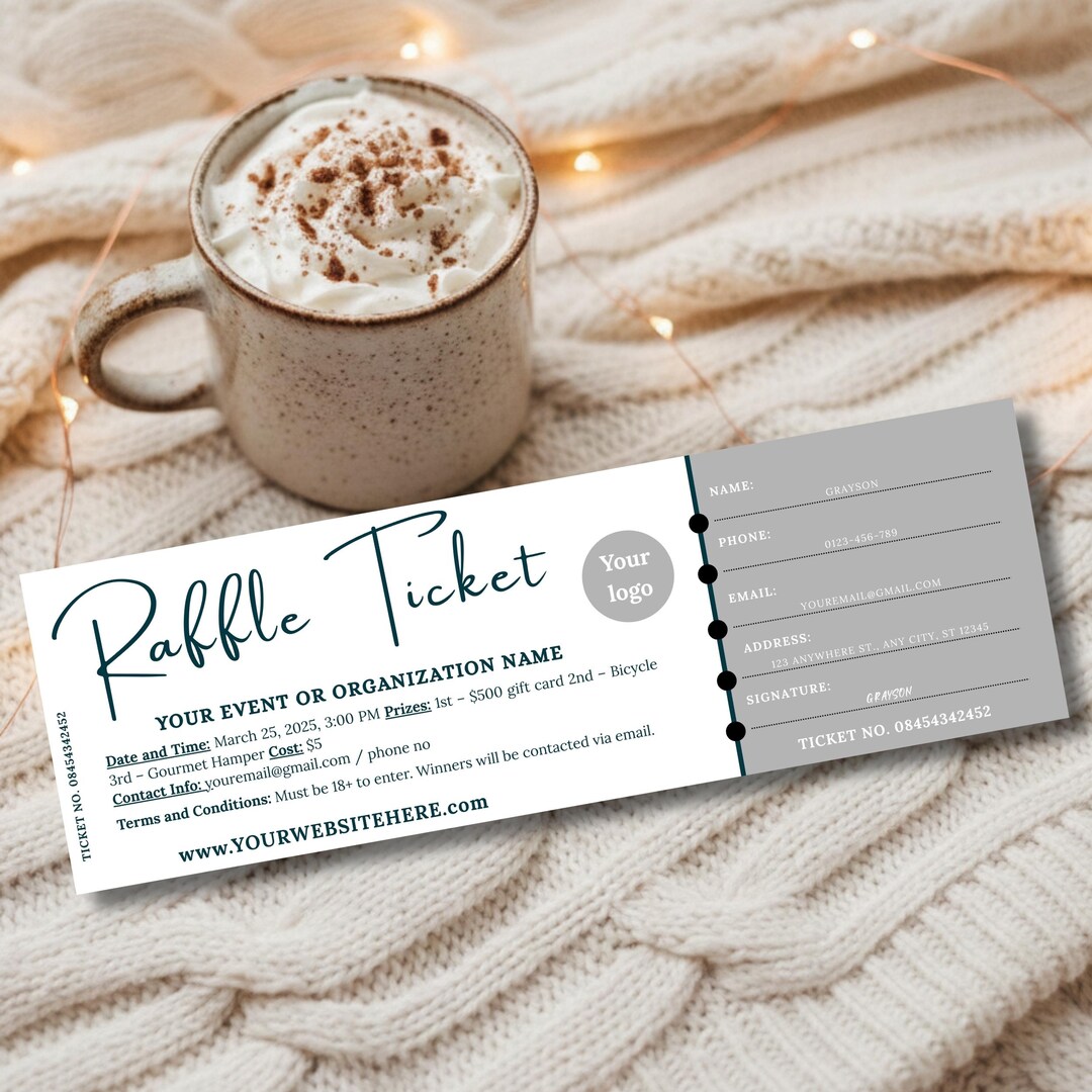 Raffle Ticket Template Editable in Canva, Printable Fundraiser Raffle ...