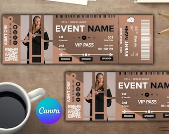 Bewerkbare concertkaartsjabloon | Ticketstrookje Canva | Afdrukbaar Admit One Pass | Cadeaubon verrassingsconcert | Direct downloaden