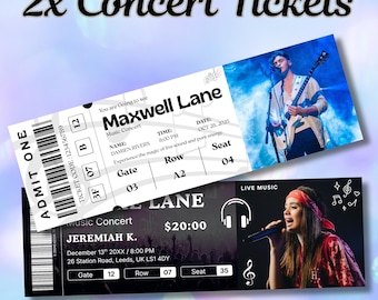 Bewerkbare Canva-sjabloon voor concertticket, aangepaste verjaardagsverrassing ticket cadeau, evenementvoucher, afdrukbare digitale download