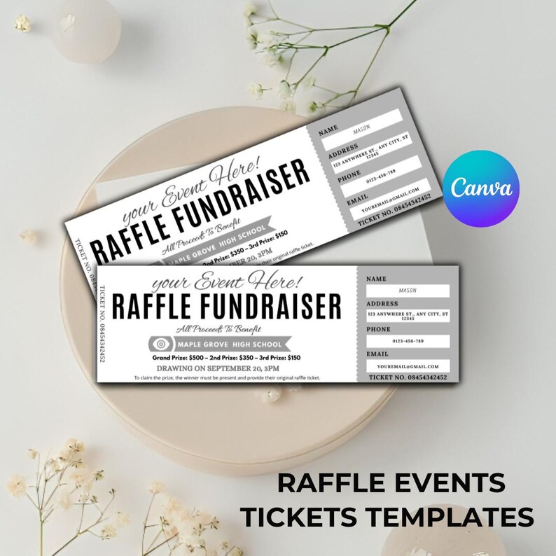 Customizable Raffle Ticket Template (canva) | Printable Fundraiser ...