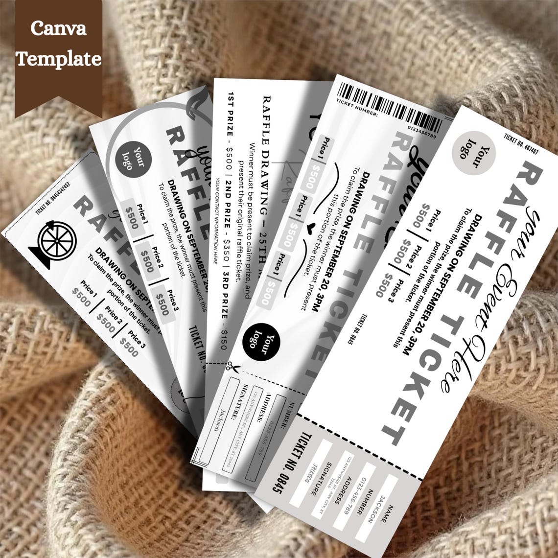Electronic Bundle Raffle Editable Raffle Ticket Template Bundle, Printable Fundraiser Event ...