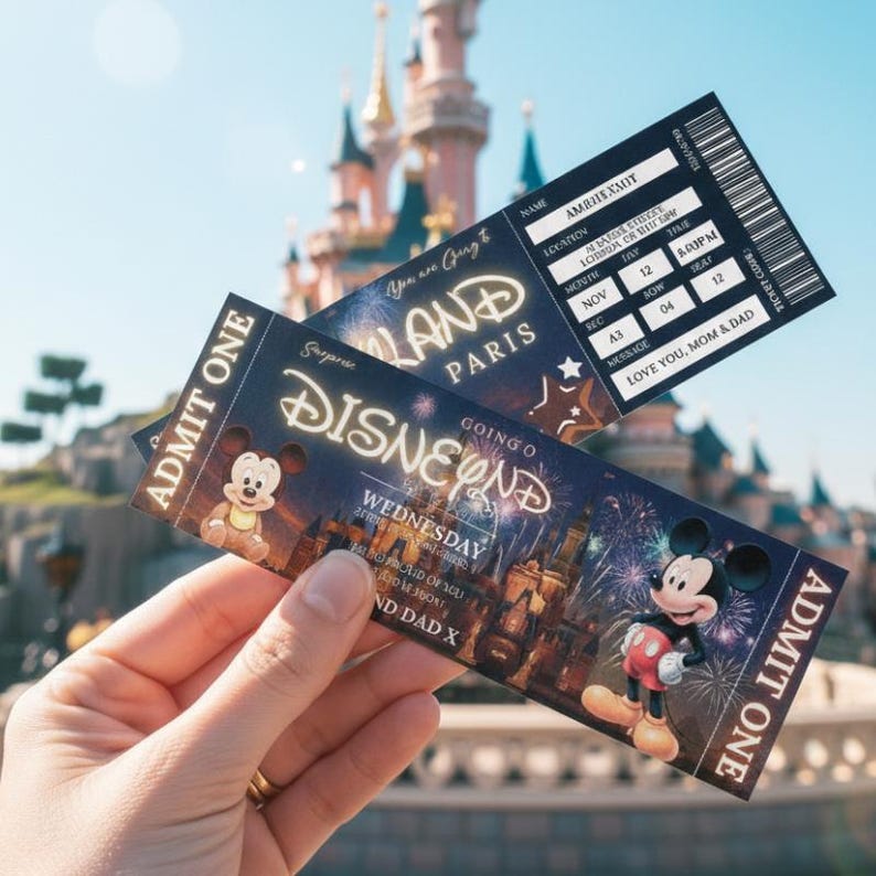 Editable Disneyland Paris Reveal Ticket Template, Printable Surprise ...