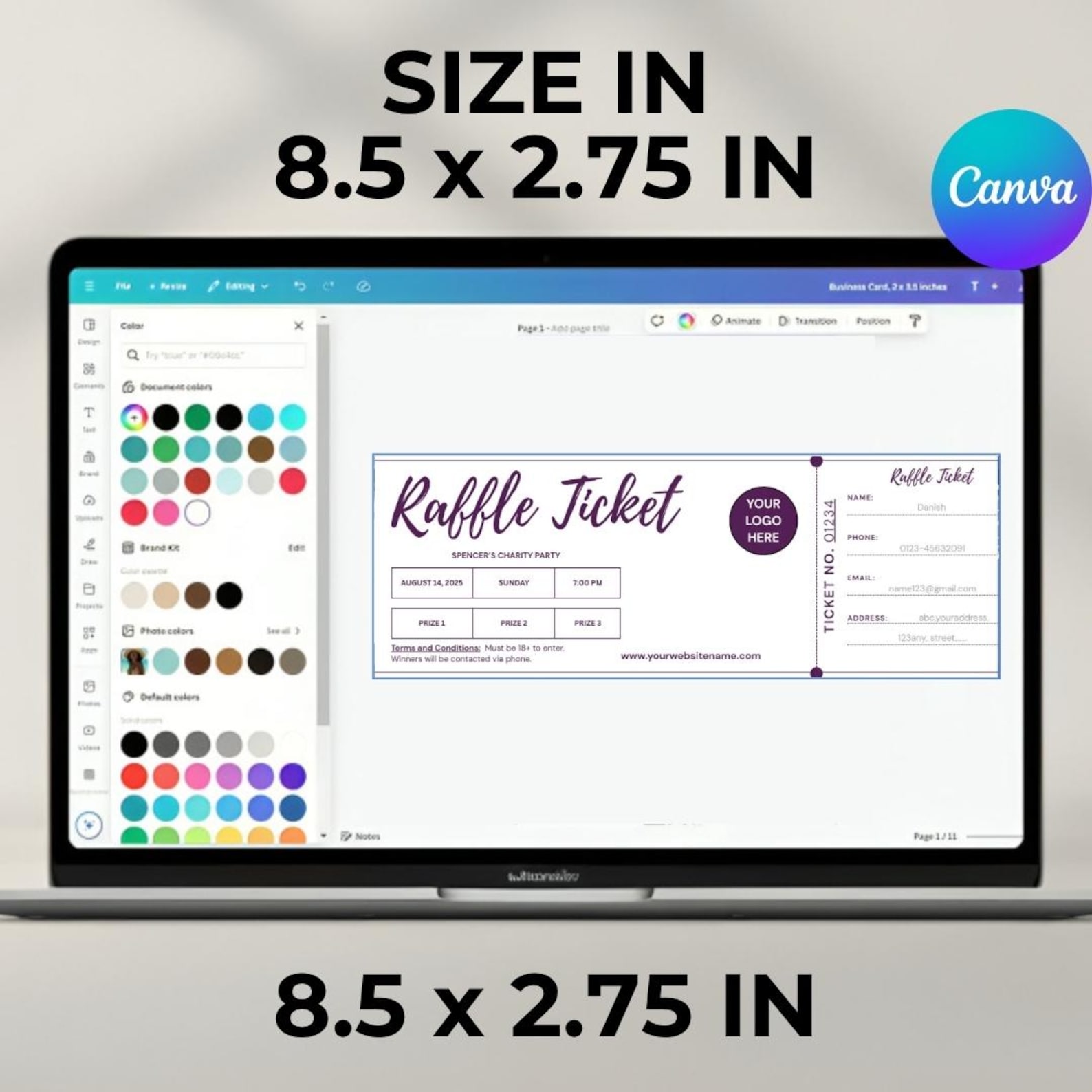 Editable Raffle Ticket Template Canva, Printable Event Raffle Ticket ...