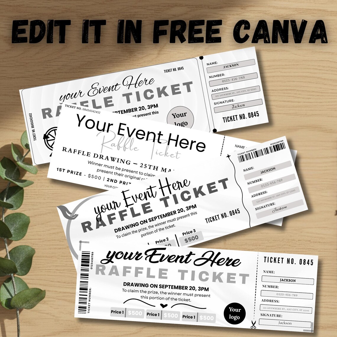 Electronic Bundle Raffle Editable Raffle Ticket Template Bundle, Printable Fundraiser Event ...