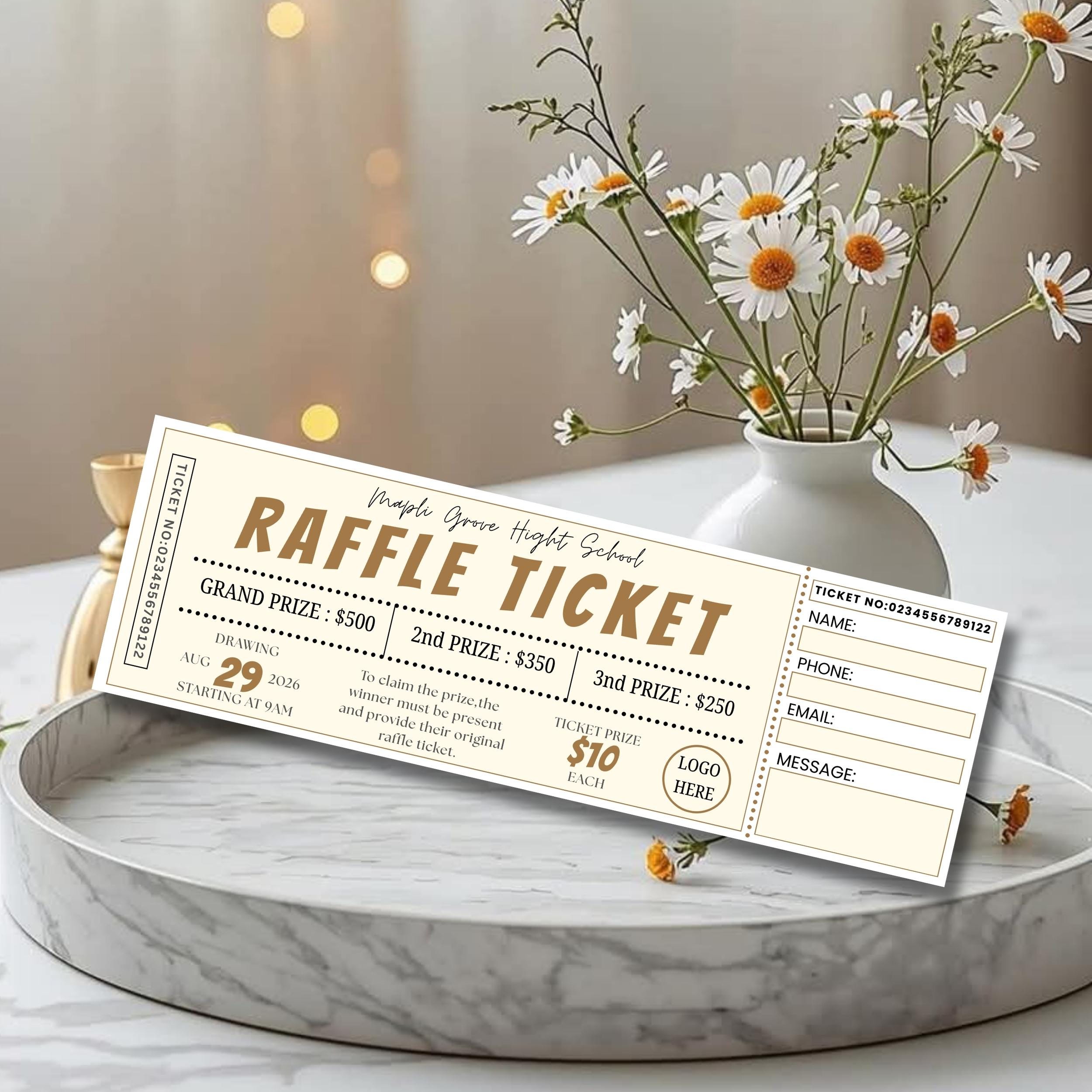 Editable Raffle Ticket Template Canva, Fundraiser Event Tickets ...