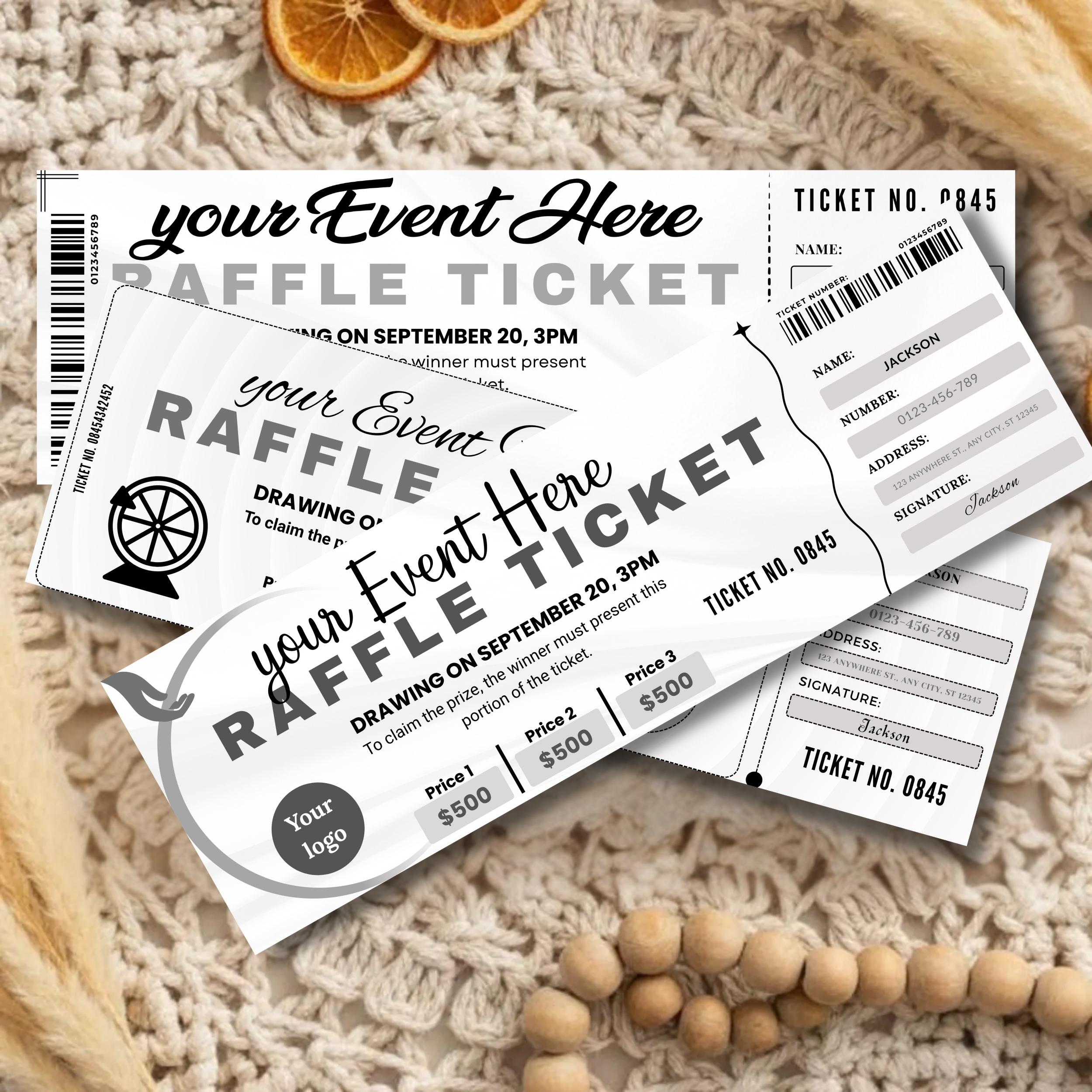 Editable Raffle Ticket Template Printable, 3 Pack Event & Charity ...