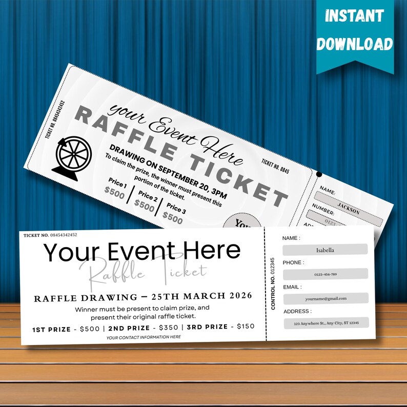 Editable Raffle Ticket Template Bundle, Printable Fundraiser Event ...