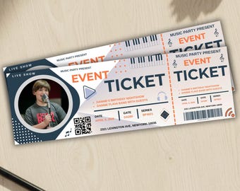 Bewerkbaar evenementticket Canva, afdrukbare ticketsjabloon, toegangsticket feestloterij, ontwerp digitale download, DIY-evenementpaspas