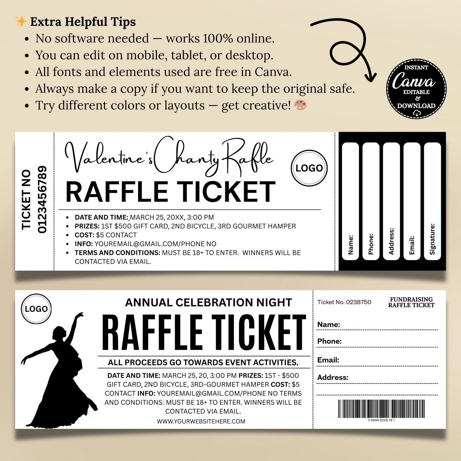 Show Sample Raffle Ticket Editable Raffle Ticket Template Canva for Fundraiser Events, Printable ...