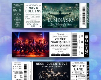 Bewerkbaar concertticket Canva, kaartsjabloon verrassingsconcertcadeau, ticket verjaardagscadeau aangepast evenement, afdrukbare digitale download