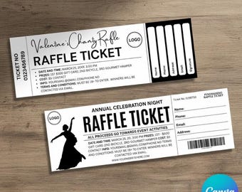 Bewerkbare loterijticketsjabloon canva voor inzamelingsacties, afdrukbare loterijtickets voor goede doelen voor schoolkerk en non-profit digitale download