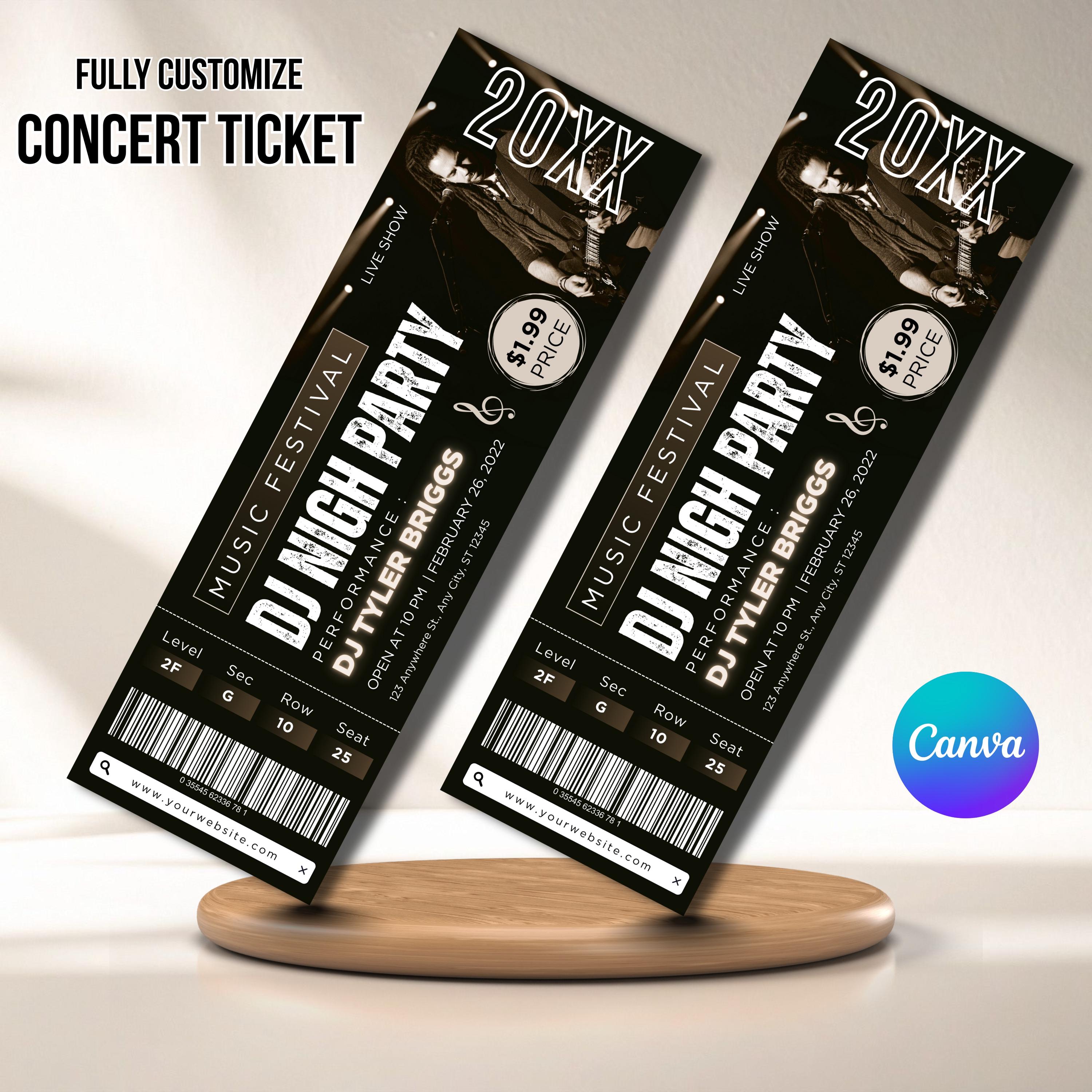 Editable Concert Ticket Template | VIP Pass, Music Event (canva) - Etsy