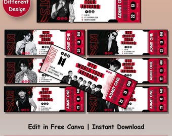 Bewerkbare Canva-sjabloon voor KPOP-concertkaartje, kaart voor wereldtournee uitnodigen, ontwerp voor pass voor fanevenement, ticket voor verjaardagsfeestje, digitale download