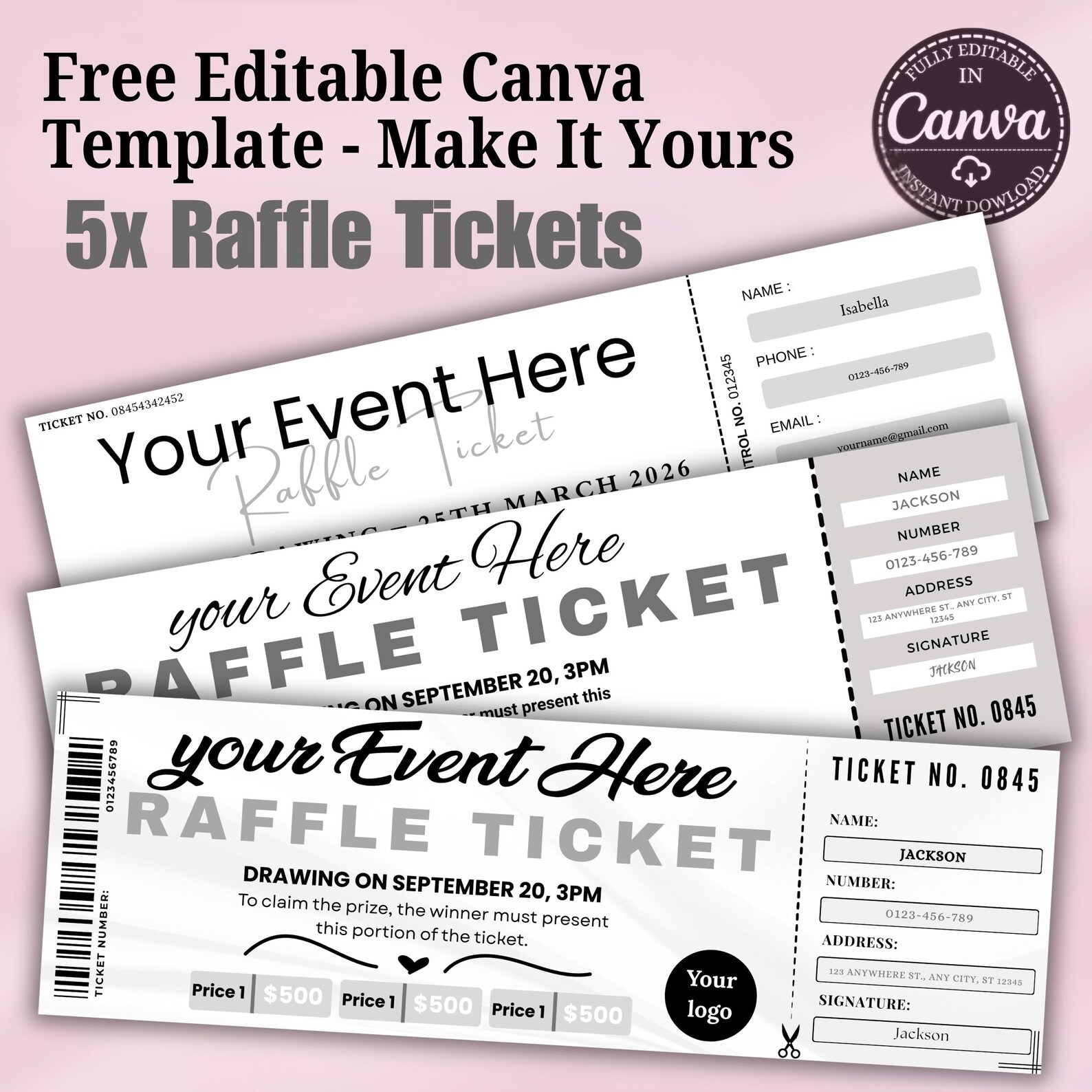 Electronic Bundle Raffle Editable Raffle Ticket Template Bundle, Printable Fundraiser Event ...