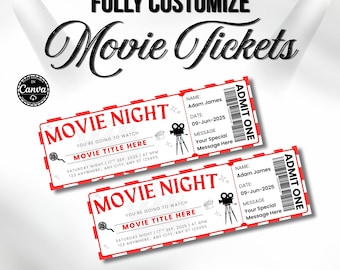 Editable Movie Night Ticket Template, Cinema Surprise Gift Voucher & Custom Boarding Pass Invitation (Digital Download)