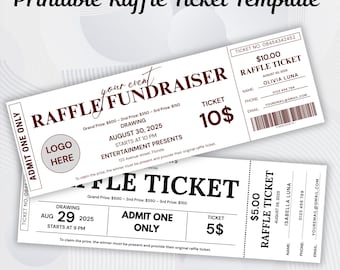 Bundel bewerkbare loterijticketsjabloon, canva-tickets voor fundraiser, 2 afdrukbare evenementticketontwerpen direct downloaden