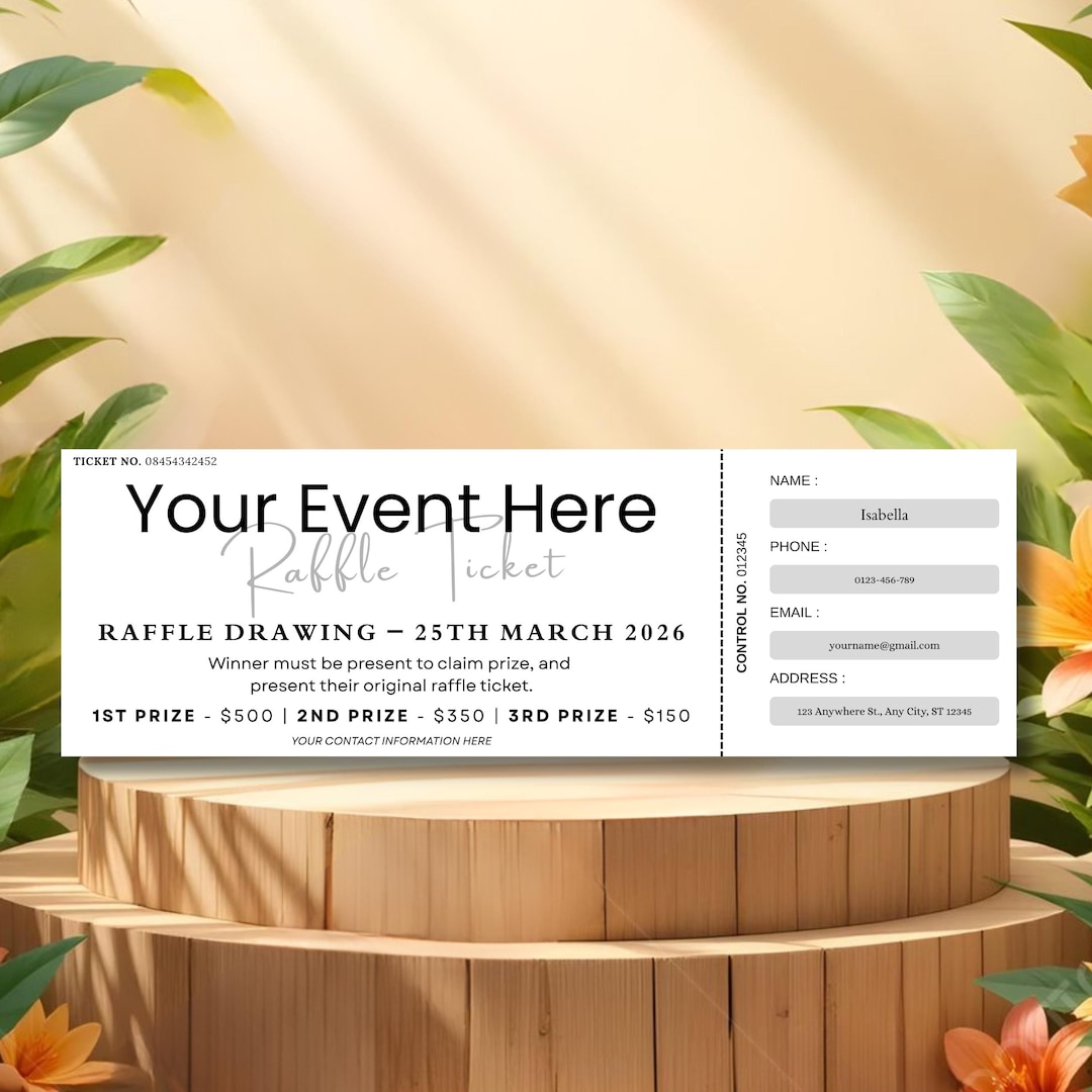 Raffle Ticket Template Editable in Canva, Fundraiser Raffle Ticket ...
