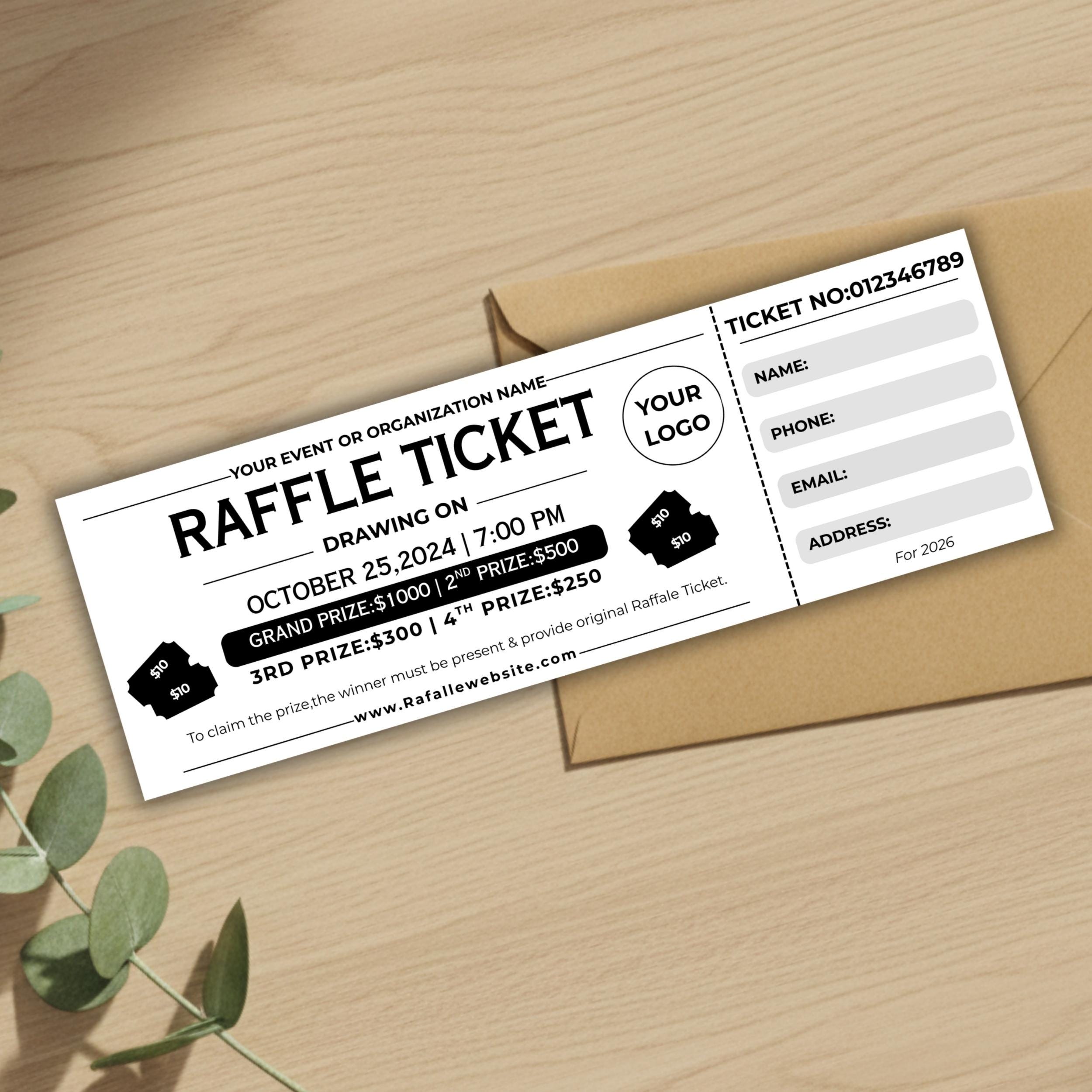 Editable Raffle Ticket Template, Fundraiser Event Raffle Ticket ...