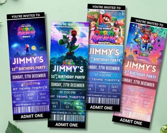 Bewerkbare Galaxy Movie Ticket-uitnodiging afdrukbare uitnodiging voor kinderverjaardagsfeestje, ruimtethema bioscoopkaartje sjabloon, direct downloaden