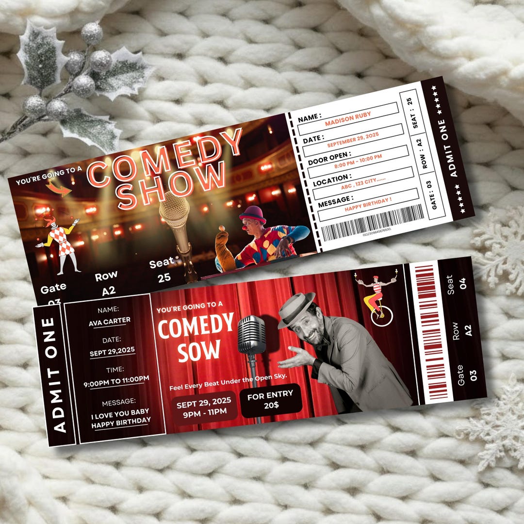 Printable Comedy Show Ticket Template, Stand up Comedy Surprise Gift ...