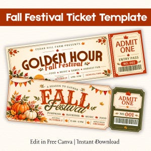 Fall Festival Ticket Template, Autumn Event Admission Ticket, Harvest Festival Pass, Pumpkin Patch Ticket, Fall Event Ticket Design
