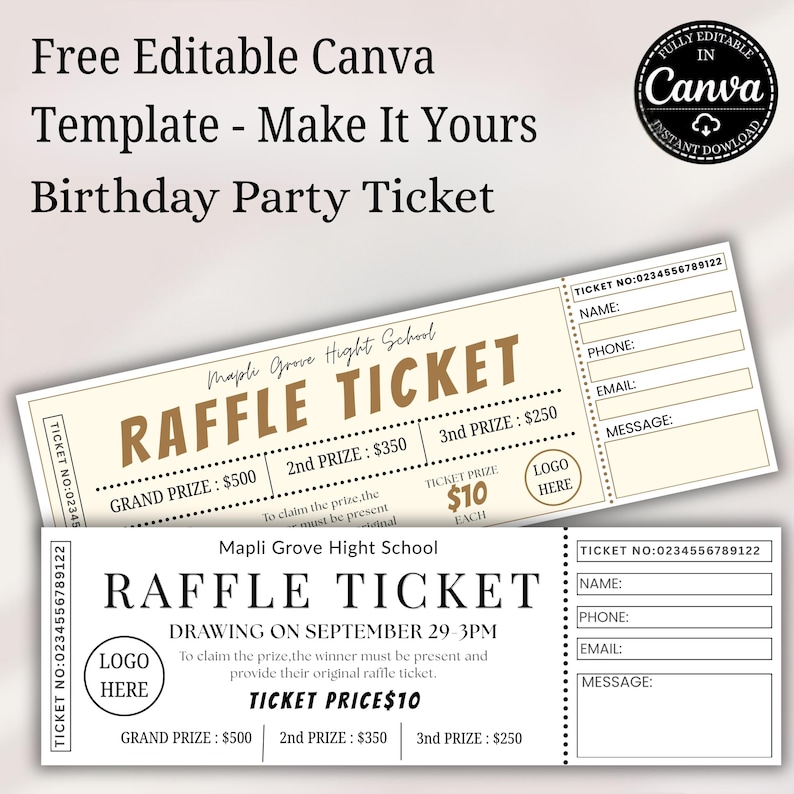 Editable Raffle Ticket Template Canva, Fundraiser Event Tickets ...
