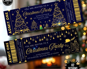 Elegante gouden kaartuitnodiging kerstfeest | Canva-sjabloon (digitale download)