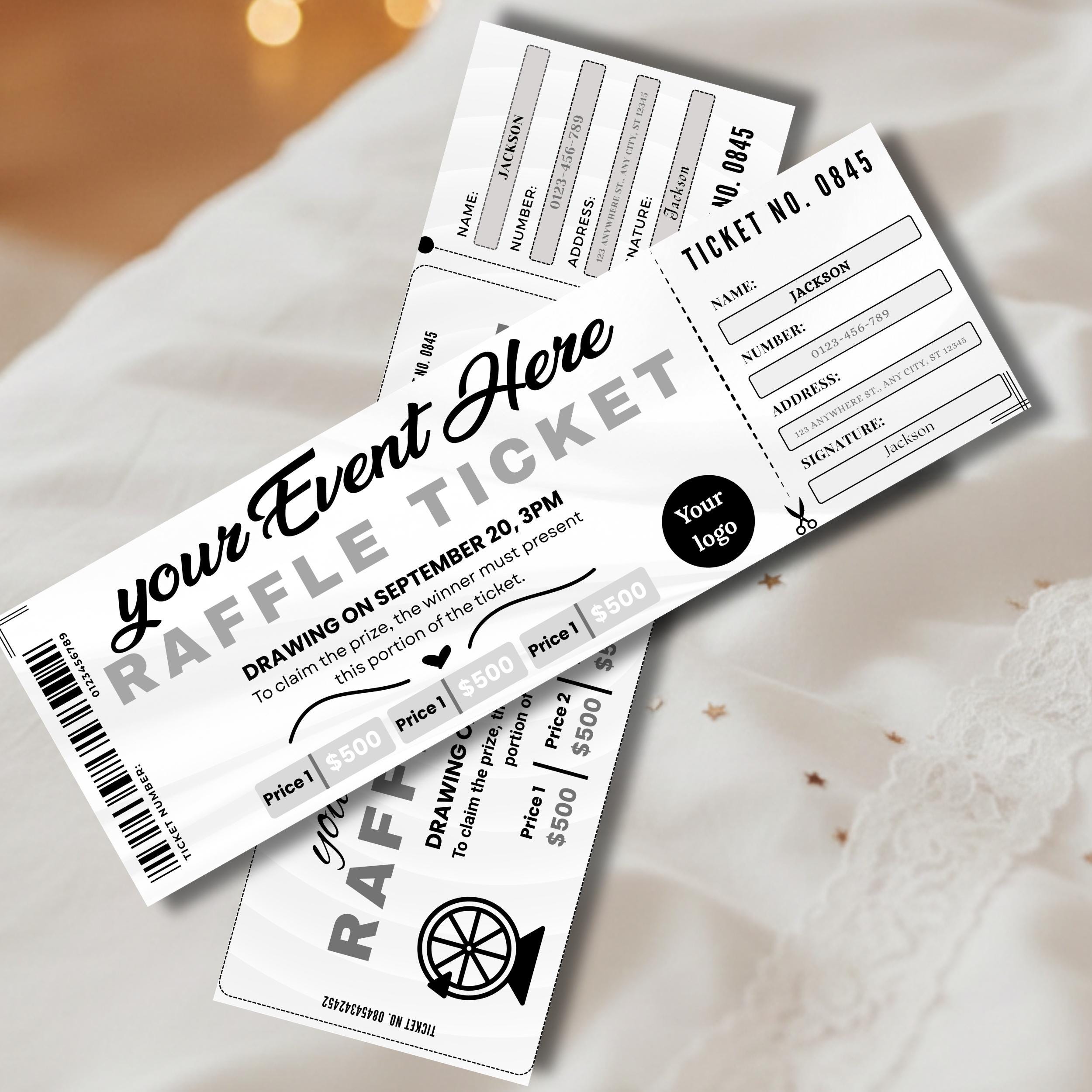 Editable Raffle Ticket Template Printable, 3 Pack Event & Charity ...