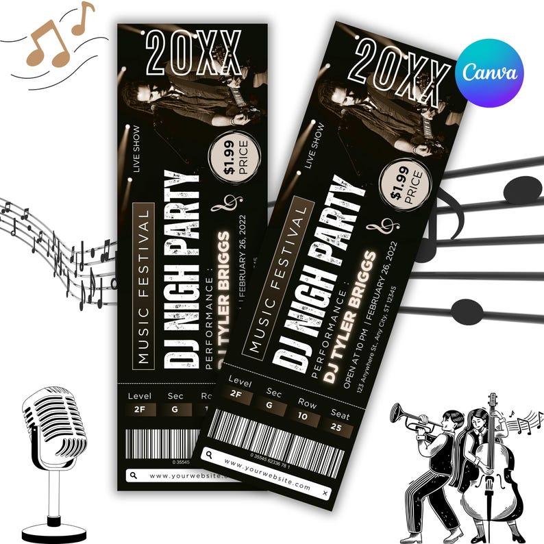 Editable Concert Ticket Template | VIP Pass, Music Event (canva) - Etsy