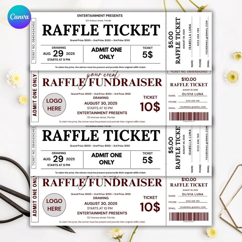 Editable Raffle Ticket Template | Canva Fundraiser Ticket (digital ...