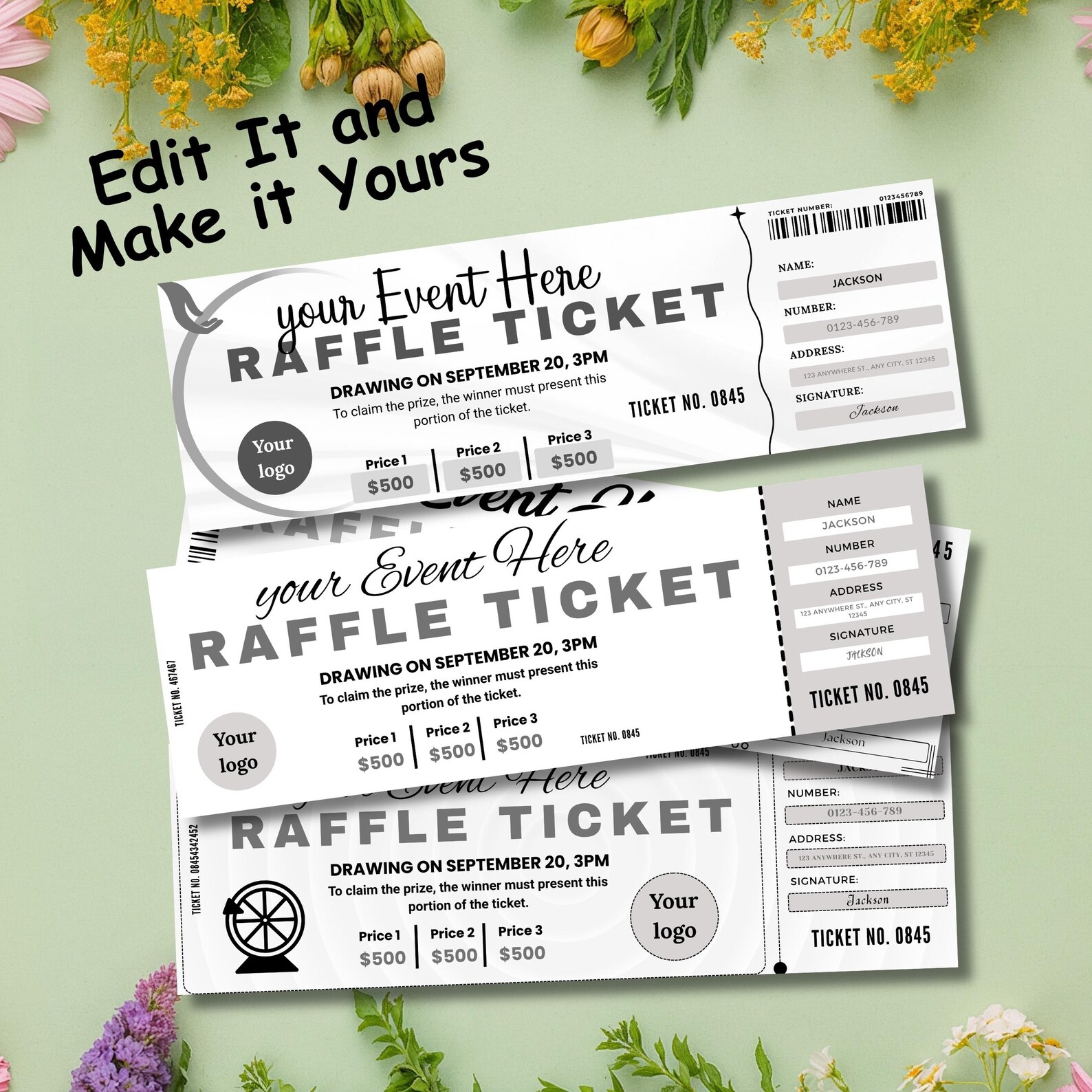 Electronic Bundle Raffle Editable Raffle Ticket Template Bundle, Printable Fundraiser Event ...