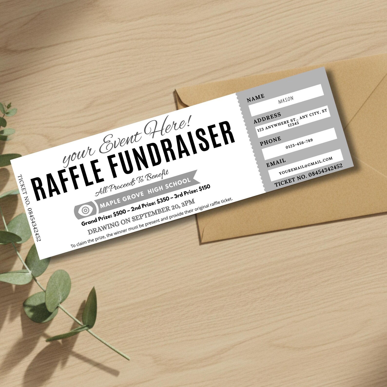 Raffle Ticket Template Editable in Canva, Fundraiser Raffle Ticket ...