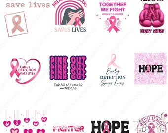 10+ borstkanker SVG ontwerpen bundel, borstkanker SVG, Cancer Survivor png, strijd citaat sublimatie, kankerbewustzijn, roze lint png