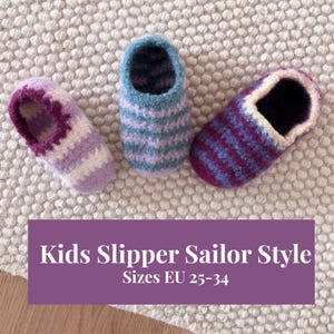 Kids Slipper Sailor Style Crochet Pattern • Sizes EU 25-34 / US 8-2/ UK 7-1 • Beginner friendly • • Instant Download English Pdf