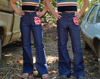31W/36L - Seafarer Navy Bellbottom Jeans Pants - Mens New/Old Vintage Deadstock!