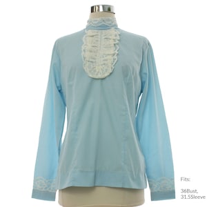 Medium 60s Womens Mod Shirt | Retro H Bar C California Ranchwear, Made in USA Mod Ruffle Front H Bar C Prairie Shirt (36Bust, 31.5Sleeve)