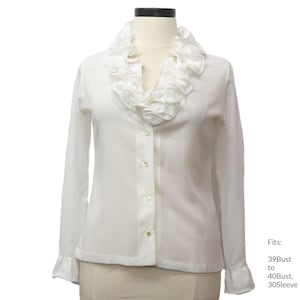 Large 70s Womens Ruffled Front Secretary Shirt | Vintage Long sleeve Shirt (39Bust to 40Bust, 30Sleeve)
