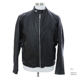 Large 80s Mens &#39;Route 66&#39; Leather Jacket | Authentic Vintage Mod Motorcycle Leather Jacket (42Chest, 32Sleeve)