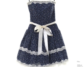 32Büste 90er Jahre &#39;Jessica McClintock&#39; Kleid | Authentisches Vintage Prairie Style Mini Abschlussball- oder Cocktailkleid (32Brustumfang, 24Taille, freie Hüfte, 28Länge)