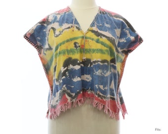 2X 80s Womens Fringed Hippie Shirt | Vintage Sleeveless Shirt (46Bust to 48Bust)