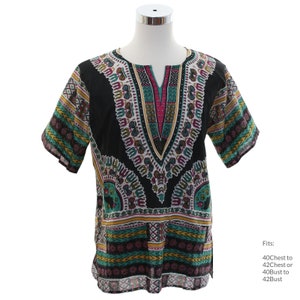 70s style Dashiki Shirt, Unisex 40-42 Chest (Black)