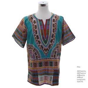 Large Dashiki (70s style) - 42 to 44 Chest (Unisex, Teal color) 70s reproduction dashiki shirts