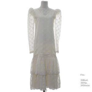 34Bust 80s 'Home Sewn' Wedding Dress | Authentic Vintage Totally 80s Prom, Cocktail or Wedding Dress (34Bust, 36Hip, 34Sleeve)