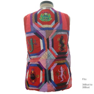 Large 80s Womens Patchwork Vest | Vintage Vest (36Bust to 38Bust)